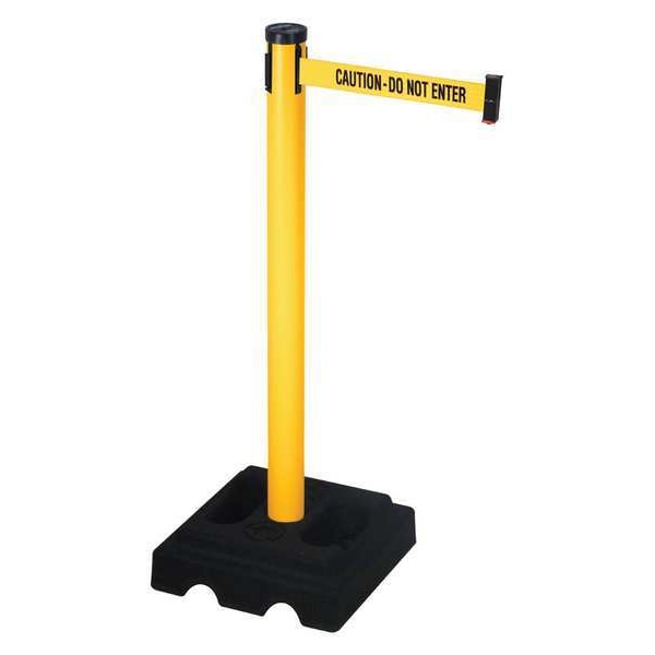Retracta-Belt Barrier Post with Belt, Yellow, 10 ft Length, 40 in Post Height, Caution Do Not Enter, Yellow - 302PYW-CAU
