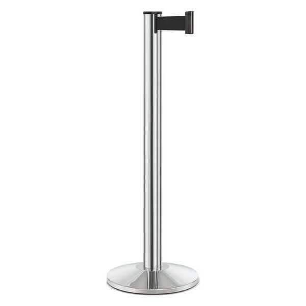 Lavi Industries Barrier Post with Belt, Silver, 10 ft Length, 40 in Post Height, No Legend, Polished chrome - 50-3000A/CL/BK