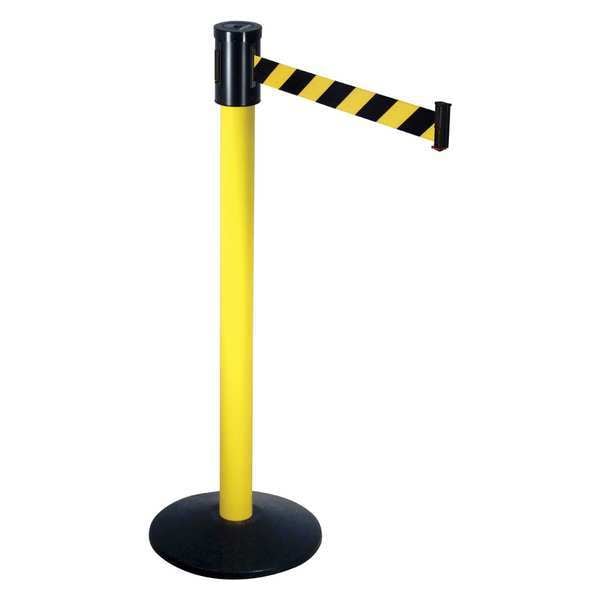 Retracta-Belt Barrier Post with Belt, Yellow, 15 ft Length, 40 in Post Height, No Legend, Yellow - 321YA-BYD