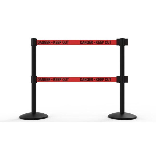 Banner Stakes Retractable Belt Barrier, Red, 7 ft Length, Black - AL6206B-D