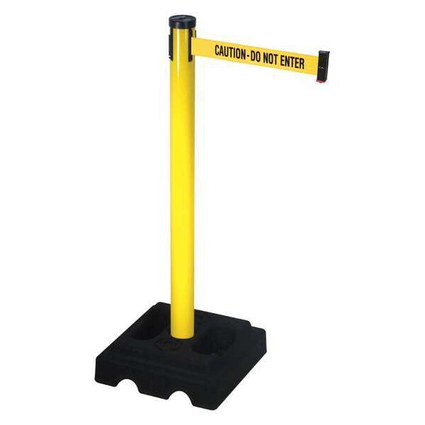 Retracta-Belt Barrier Post with Belt, Yellow, 10 ft Length, 40 in Post Height, Caution Do Not Enter, Yellow - 302YA-CAU