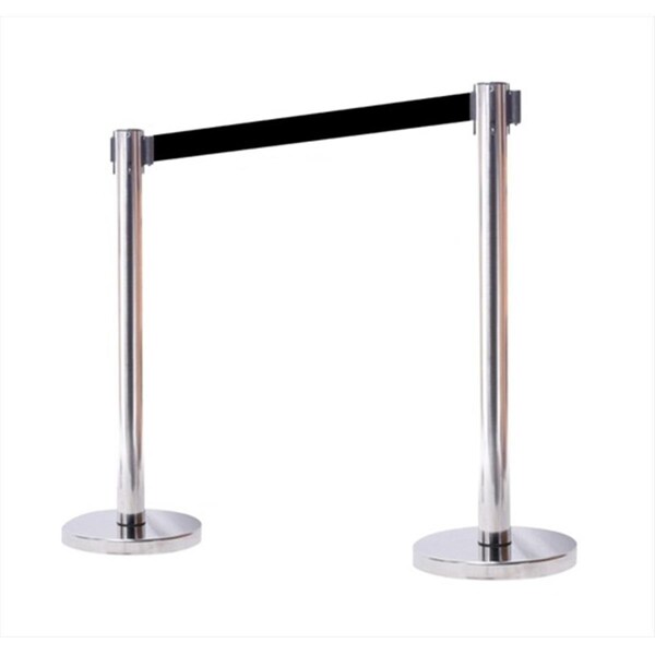 Captain Cold 12 in. Flat Base Mirror Post Retractable Belt Stanchion - 6.5 ft. Black Belt - CA2179738