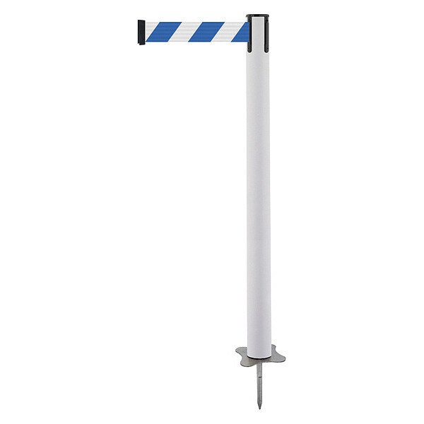 Tensabarrier Barrier Post with Belt, White, 7 1/2 ft Length, 43 in Post Height, No Legend, Unfinished - 884-32-STD-D1X-C