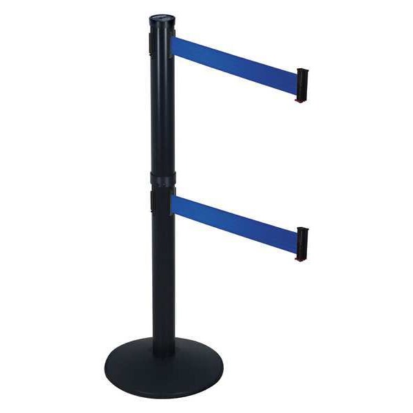 Retracta-Belt Barrier Post with Belt, Black, 10 ft Length, 40 in Post Height, Black - 301DBA-BL