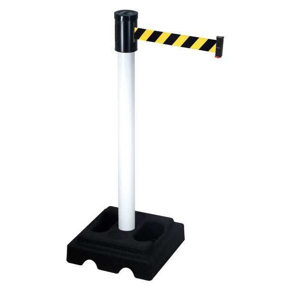 Retracta-Belt Barrier Post with Belt, White, 15 ft Length, 40 in Post Height, White - 322PWH-BYD
