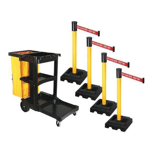Retracta-Belt Barrier Systems, 15 ft Length, 40 in Post Height, ARC Flash Zone - Keep Out - PSBK322PYW-ARC