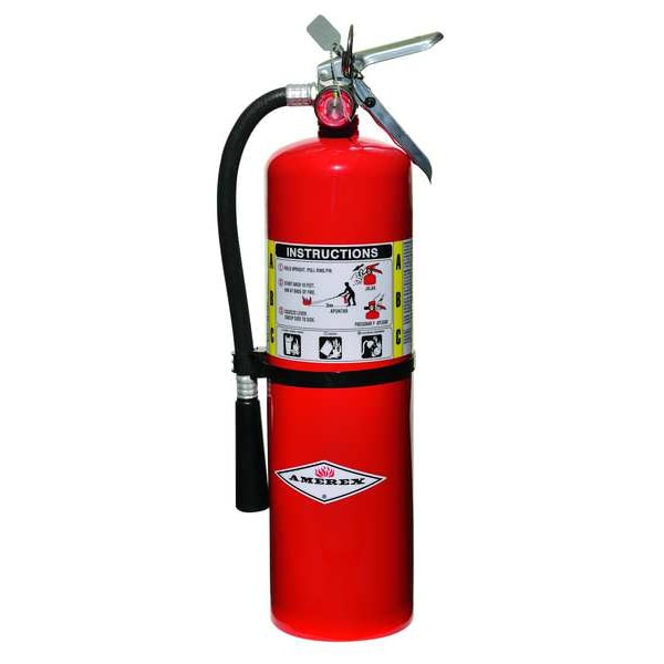 Amerex Fire Extinguisher, Class ABC, UL Rating 4A:80B:C, Rechargeable, 10 lb capacity, 21 ft Range - B456