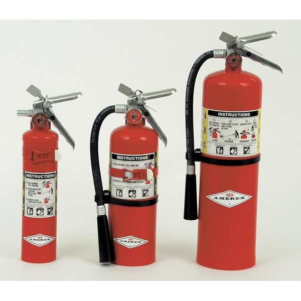 Amerex Fire Extinguisher, Class ABC, UL Rating 1A:10B:C, 195 psi, Rechargeable, 2.5 lb capacity - B417T