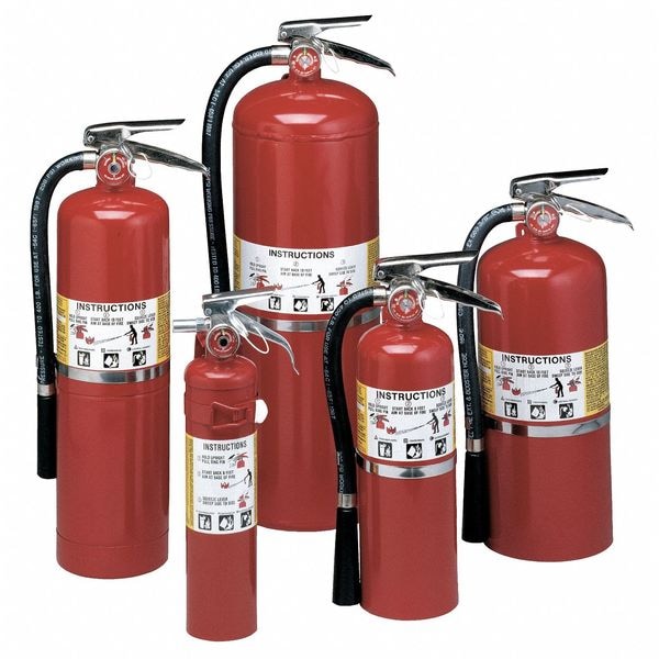 Amerex Fire Extinguisher, Class ABC, UL Rating 1A:10B:C, 195 psi, Rechargeable, 2.5 lb capacity - B417T