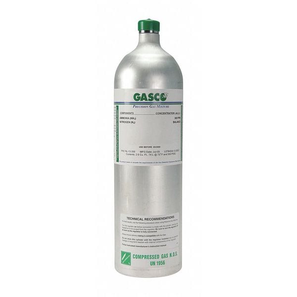 Gasco Calibration Gas, Carbon Monoxide, Hydrogen Sulfide, Methane, Nitrogen, Oxygen, 74 L, +/-5% Accuracy - 74L-460