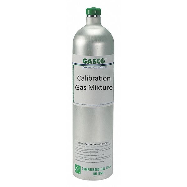 Gasco Calibration Gas, Carbon Monoxide, Hydrogen Sulfide, Methane Oxygen, Nitrogen, 58 L, C-10 Connection - 58L-400A
