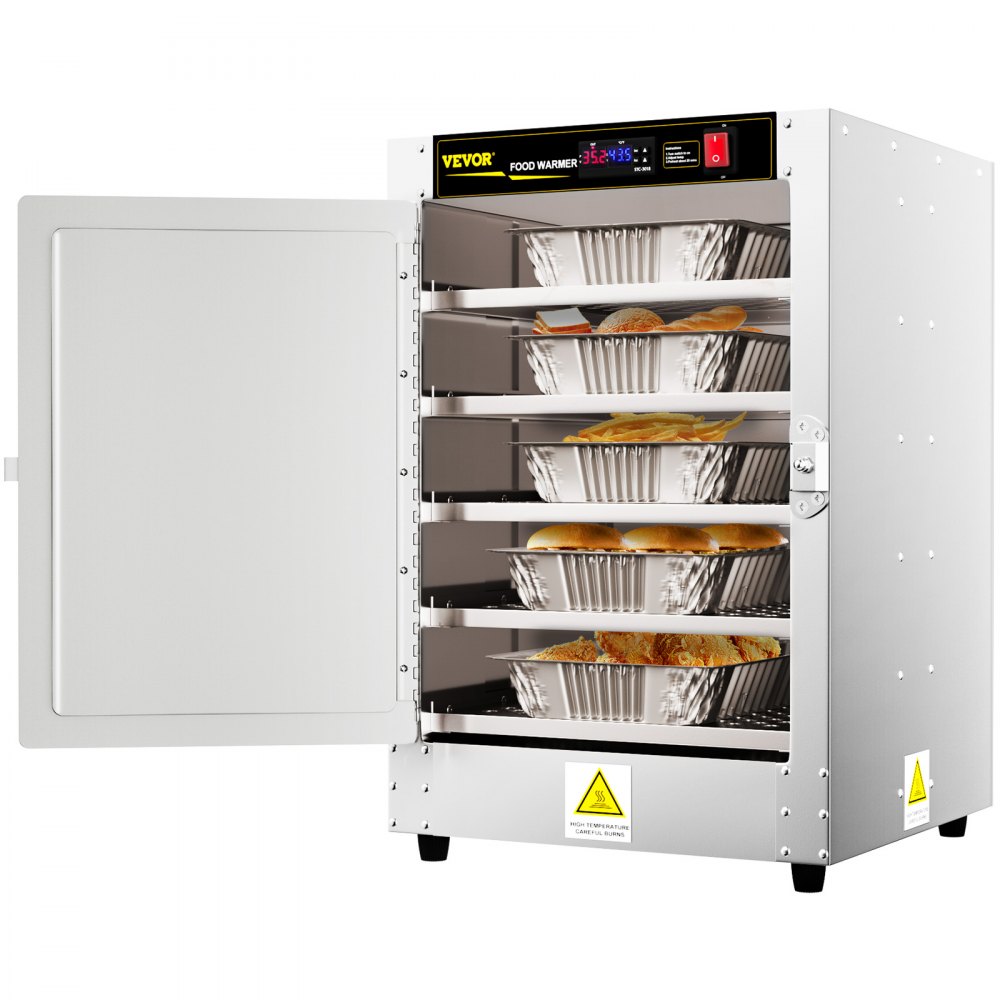 VEVOR Hot Box Food Warmer, 19"x19"x29" Concession Warmer with Water Tray, Five Disposable Catering Pans, Countertop Pizza, Patty, Pastry, Empanada, Concession Hot Food Hold Tested to UL Standards - BWJLCMC5110V4SIQCV1