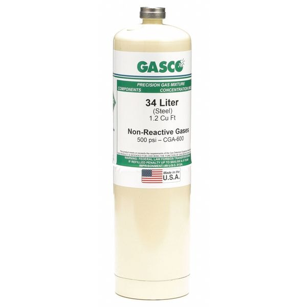 Gasco Calibration Gas, Nitrogen, 34 L, CGA 600 Connection, +/-5% Accuracy, 500 psi Max. Pressure - NI UHPP34