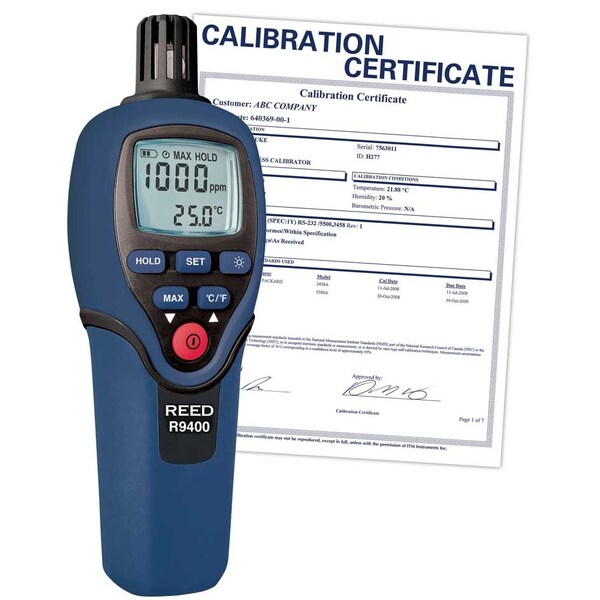Reed Instruments R9400-NIST Carbon Monoxide Meter with Temperature, 1000ppm - R9400-NIST