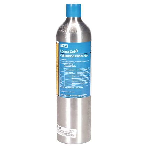 Msa Safety Calibration Gas, Carbon Monoxide, Hydrogen Sulfide, Methane, Nitrogen, Oxygen, Sulfer Dioxide, 34 L - 10098855