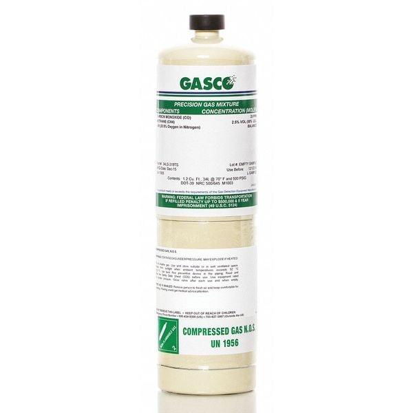 Gasco Calibration Gas, Carbon Monoxide, Methane, Nitrogen, Oxygen, 34 L, CGA 600 Connection - X04NI83CP340000