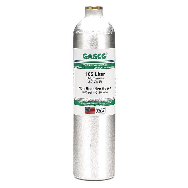 Gasco Calibration Gas, Carbon Dioxide, Nitrogen, Oxygen, Pentane, 105 L, C-10 Connection, +/-2% Accuracy - 1058ES-341BS