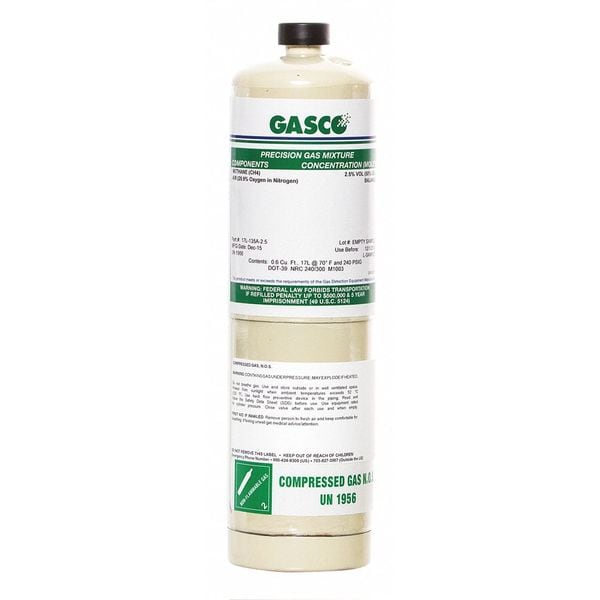 Gasco Calibration Gas, Carbon Monoxide, Nitrogen, Oxygen, Propane, 17 L, CGA 600 Connection - 17L-381