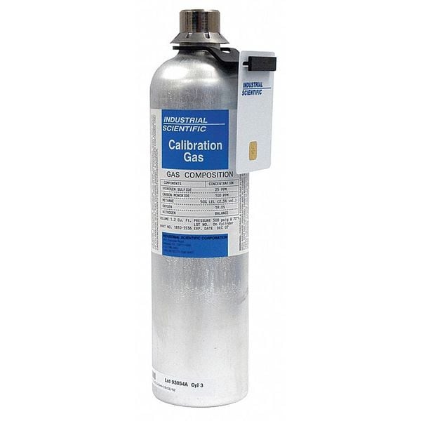 Industrial Scientific Calibration Gas, Carbon Monoxide, Hydrogen Sulfide, Methane, Oxygen, 116 L, +/-5% Accuracy - 18109103