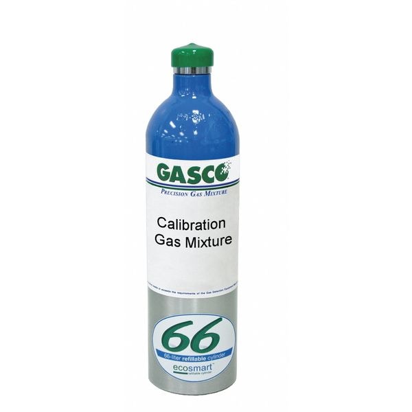 Gasco Calibration Gas, Carbon Monoxide, Methane, Oxygen, 66 L, C-10 Connection, +/-5% Accuracy - 66ES-362