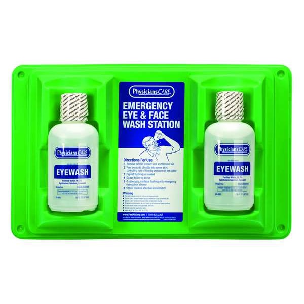 Physicianscare Single Use Eyewash Station, 2 16 oz Bottles Included, Isotonic Buffered Solution, Wall Mount - 24-102