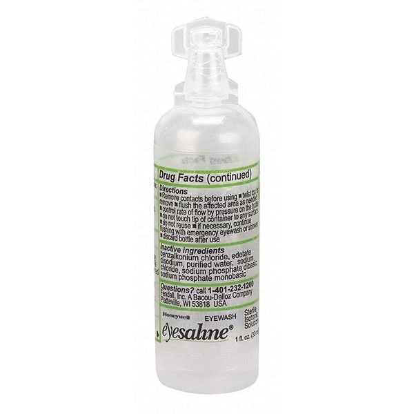 Honeywell Single Use Personal Eyewash Bottle, 1 oz., Buffered Saline Solution, Portable, 3 yr Shelf Life - 32-000451-0000