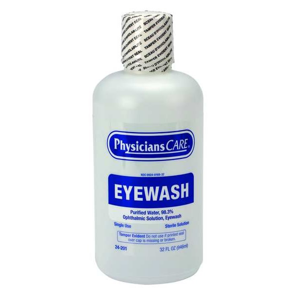 Physicianscare Single Use Eyewash Bottle, 32 oz, Easy Flow Nozzle, Opthalmic Solution, 3 yr Shelf Life - 24-201