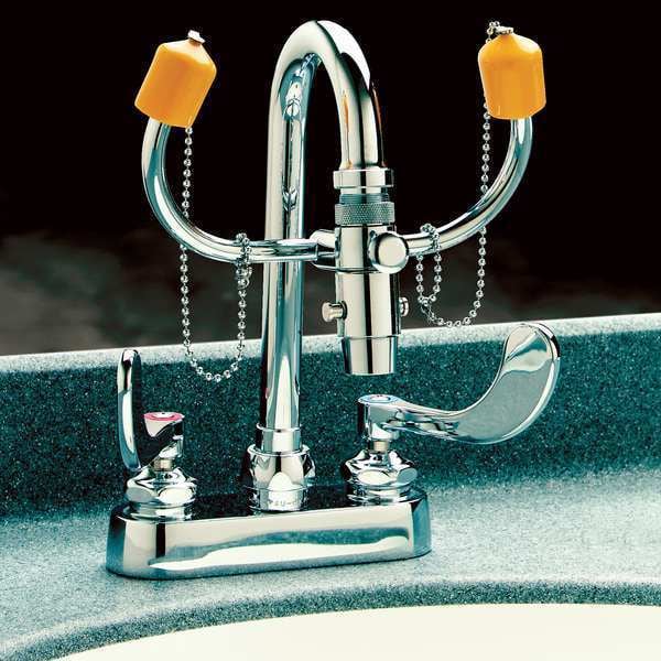 Bradley Plumbed Eyewash, Faucet Mount, Plumbed, 5 1/4 in H., 7 2/3 in W - S19-200B