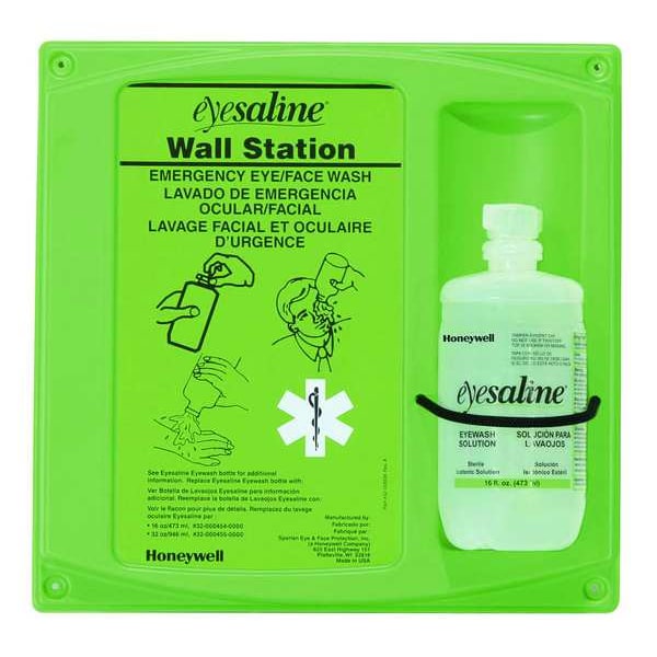 Honeywell Single Use Eyewash Station, 1 Bottle Buffered Saline Solution Included (16 oz), Plastic Housing - 32-000460-0000-H5