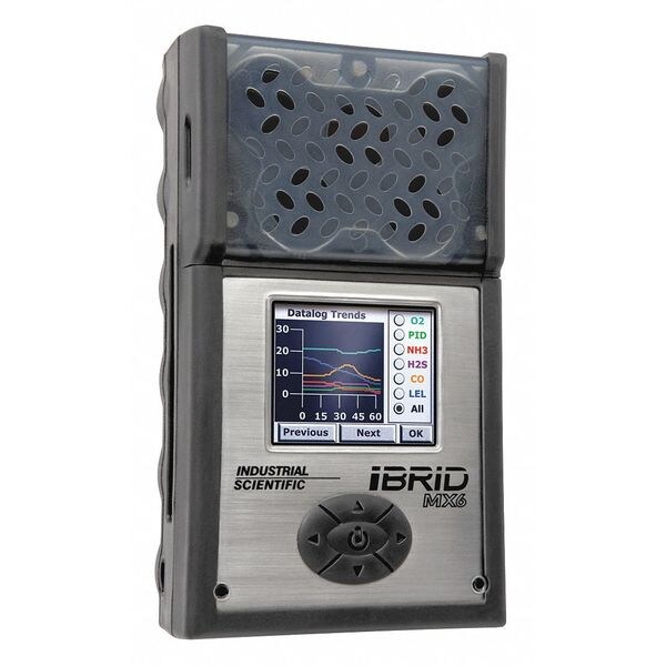 Industrial Scientific MX6 iBrid Multi-Gas Detector, IP64, Audible, Vibrating, Visual, LCD, 10.5 hr Battery Life - MX6-L123Q301