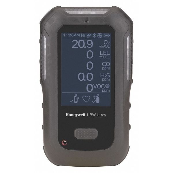 Honeywell BW Ultra Multi-Gas Detector, IP66/IP68, Audible, Vibrating, Visual, LCD, 18 hr Battery Life - HU-X1W1H1M1B1-B-N