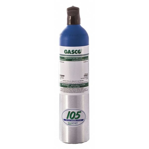 Gasco Calibration Gas, Hydrogen, Nitrogen, Oxygen, 105 L, C-10 Connection, +/-2% Accuracy - 105ES-92-2000