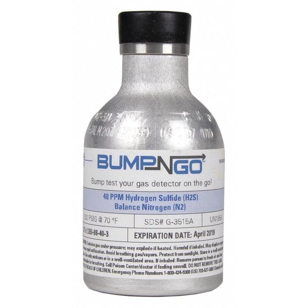 Industrial Scientific Calibration Gas, Hydrogen Sulfide, 5.8 L, CGA C-10 Connection, +/-10% Accuracy - 18109567