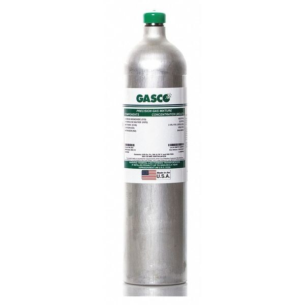Gasco Calibration Gas, Carbon Monoxide, Methane, Nitrogen, Oxygen, 58 L, C-10 Connection, +/-5% Accuracy - 58L-300