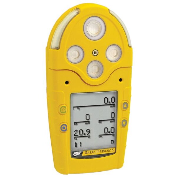 Honeywell Bw BW Micro 5 Multi-Gas Detector, Audible, Vibrating, Visual, LCD, 2 yr Battery Life - M5-XW0Y-R-P-D-Y-N-00