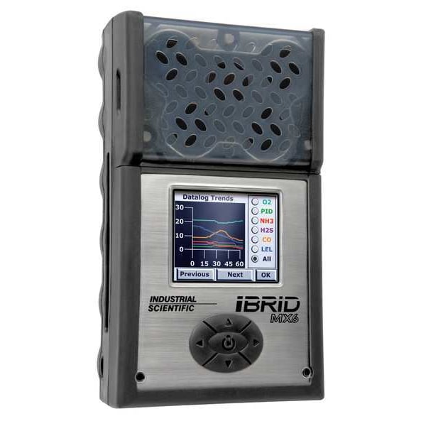 Industrial Scientific MX6 iBrid Multi-Gas Detector, IP64, Audible, Vibrating, Visual, LCD, 36 hr Battery Life - MX6-K603Q201