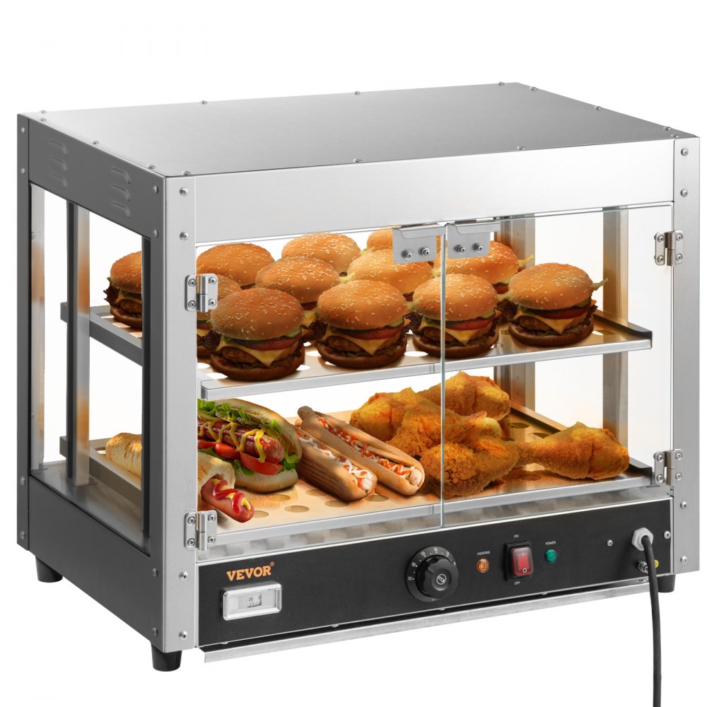 VEVOR 2-Tier Commercial Food Warmer Countertop Pizza Cabinet with Water Tray - SPBWJCYBXGGHBTNRNV1