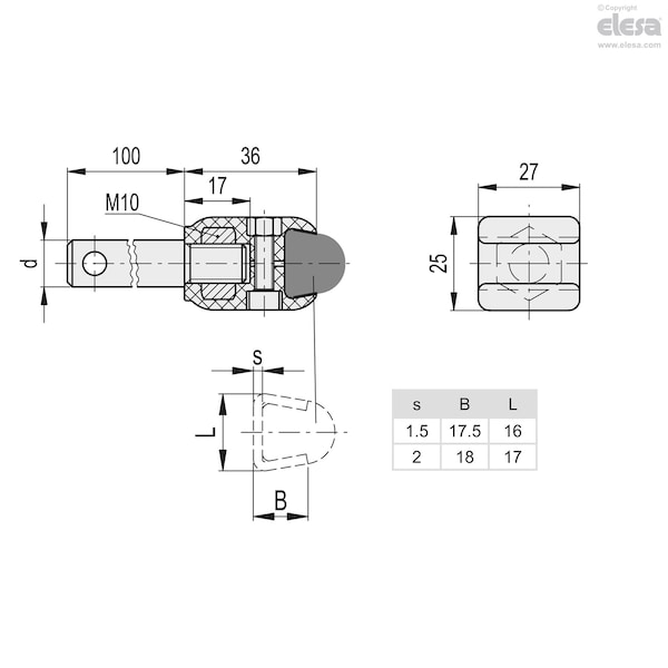 Elesa For trapezoidal guides, with pin, MPG-T-S-P16 - MPG-T-S-P