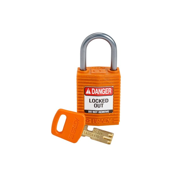 Brady Compact SafeKey Key Retaining Nylon Padlock 1 in Aluminum Shackle KD Orange 1PK - CPT-ORG-25AL-KD