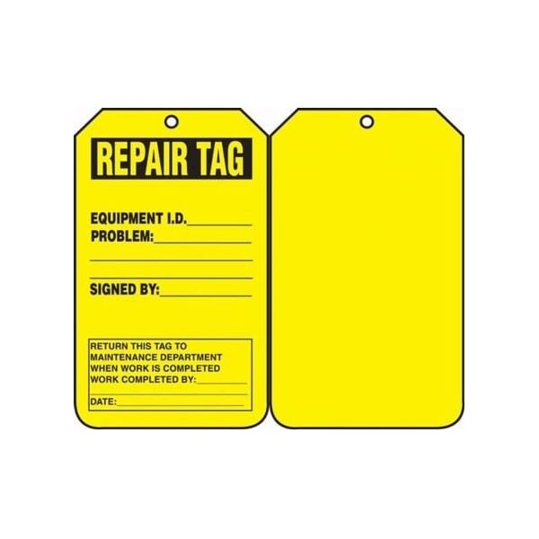Accuform Safety Tags, REPAIR TAG, 5.75in x 3.25in, RP-Plastic, 25PK - TRS242PTP