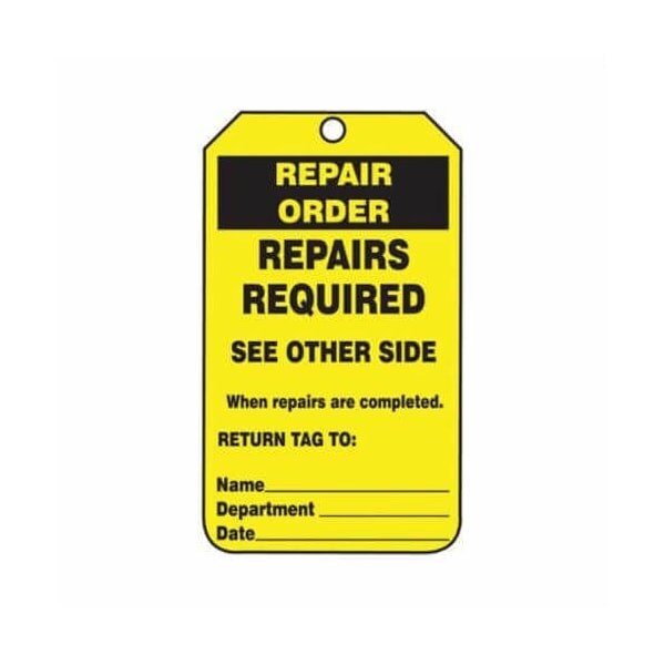 Accuform Safety Tags, REPAIR ORDER REPAIRS REQUIRED, 5.75in x 3.25in, PF-Cardstock, 25PK - TRS247CTP