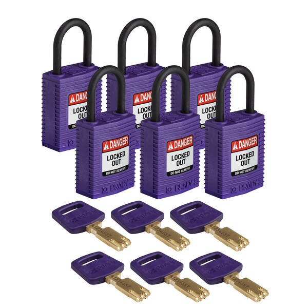 Brady Safekey Lockout Padlock Nylon Purple 1.0" P - CPT-PRP-25PL-KA6PK