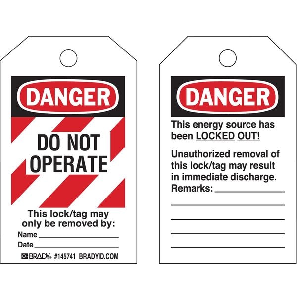 Brady Danger Tag, Danger, Plastic, 3 in Width, 5 in Height, Write On Surface: Yes , 10 PK - 145767