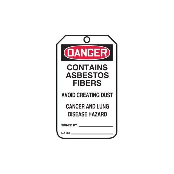 Accuform Safety Tags, DANGER CONTAINS ASBESTOS FIBERS, 5.75in x 3.25in, RP-Plastic, 5PK - MDT192PTM