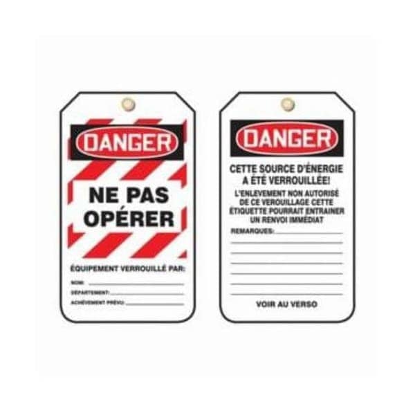 Accuform French Safety Tags, DANGER NE PAS OPERAR, 5.75in x 3.25in, PF-Cardstock, 25PK - TCF225CTP