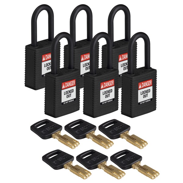 Brady Safekey Lockout Padlock Nylon Blk 1.5" Plas - NYL-BLK-38PL-KD6PK