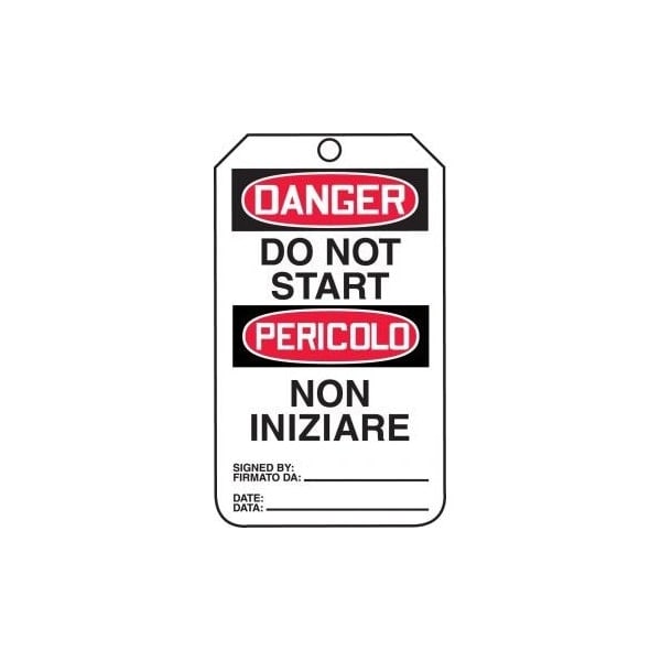 Accuform Safety Tags, DANGER DO NOT START BILINGUAL ITALIAN, 5.75in x 3.25in, RP-Plastic, 25PK - TMT153PTP