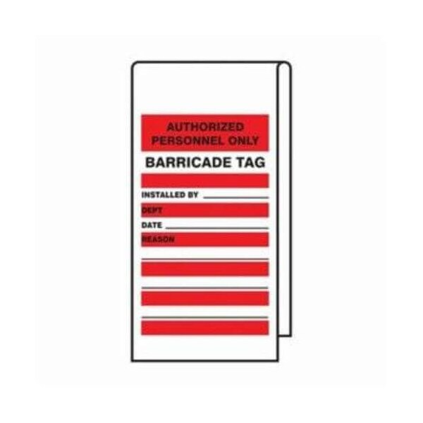 Accuform Wrap 'n Stick Tags, AUTHORIZED PERSONNEL ONLY BARRICADE TAG, 12inx3.125in, Adhesive Poly, 25PK - TAT114