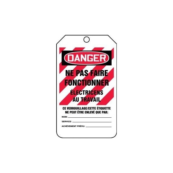 Accuform French Safety Tags, DANGER DO NOT OPERATE ELECTRICIANS AT WORK, 5.75in x 3.25in, HS-Laminate, 5PK - FRMLT402LTM