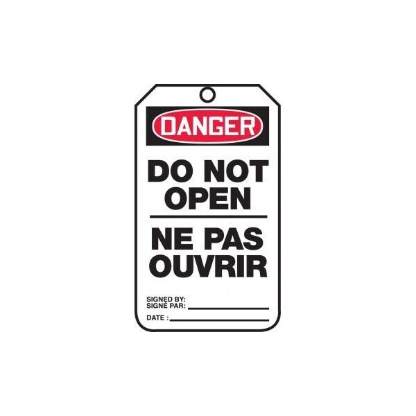 Accuform French Bilingual Safety Tags, DANGER DO NOT OPEN, 5.75in x 3.25in, RP-Plastic, 25PK - TCF192PTP